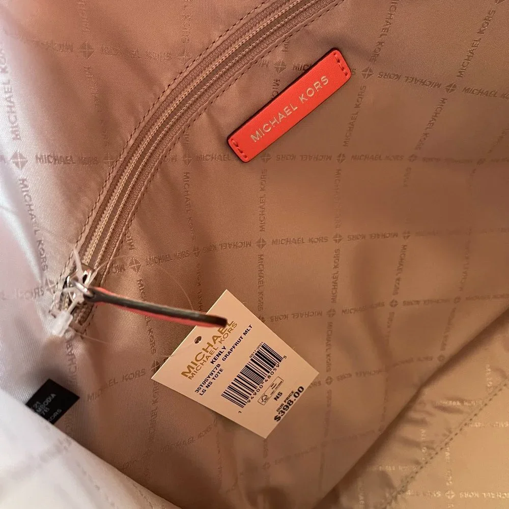 Michael Kors Kenly Large NS Tote Satchel Shoulder Bag MK White Grapefruit Pink_8